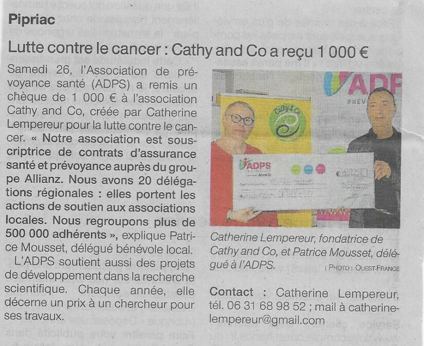 L’ADPS soutient l’Association « Cathy and Co »